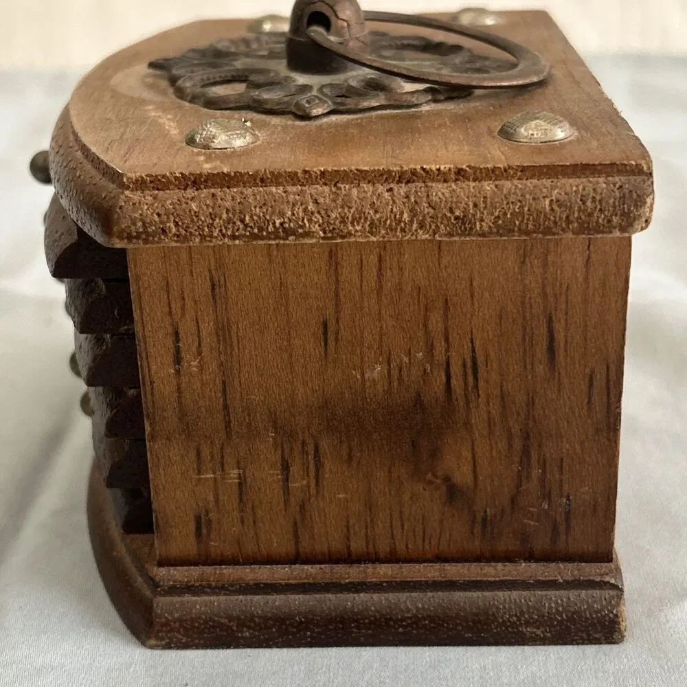 Vtg Wood & Cork Coaster Set of 8 Wood Caddy Carrier Brass Accents Boho Barware